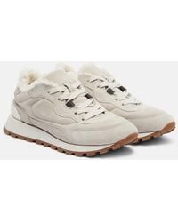 Brunello Cucinelli - Shearling-Lined Suede Low-Top Sneakers - Lyst