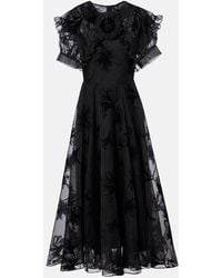 Rodarte - Ruffled Floral Organza Midi Dress - Lyst