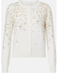 Oscar de la Renta - Embroidered Virgin Wool Cardigan - Lyst
