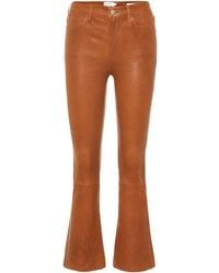 FRAME Leder High-Rise-Hose Le Tomboy aus Veloursleder in Grau Damen Bekleidung Hosen und Chinos Capri Hosen und cropped Hosen 