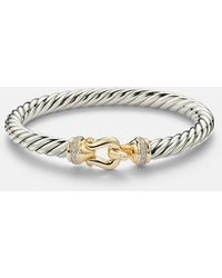 David Yurman - Cable Flex Buckle Sterling And 14Kt Bracelet With Diamonds - Lyst