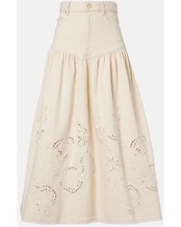 Ganni - Broderie Anglaise Gathered Denim Skirt - Lyst