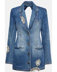 Area - Embellished Cutout Denim Blazer - Lyst