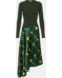 Burberry - Printed Jersey And Satin Midi Dress - Lyst