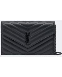 Saint Laurent - Cassandre Envelope Leather Wallet On Chain - Lyst