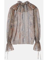 Saint Laurent - Bluse Aus Seide Mit Paisley-Print Und Raffungen - Lyst
