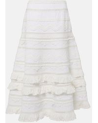 Carolina Herrera - Embroidered Tiered Cotton Midi Skirt - Lyst