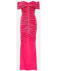Monique Lhuillier - Ruched Off-Shoulder Velvet Gown - Lyst