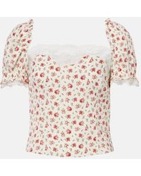 Dolce & Gabbana - Floral Silk And Cotton-Blend Charmeuse Top - Lyst