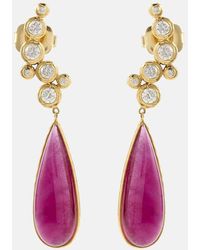 Octavia Elizabeth - Floating Nesting Gem 18kt Gold Drop Earrings With Diamonds And Rubellites - Lyst