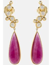Octavia Elizabeth - Floating Nesting Gem 18Kt Drop Earrings With Diamonds And Rubellites - Lyst
