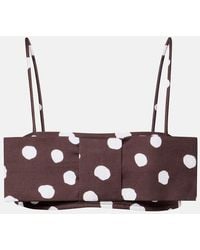 Adriana Degreas - Bow-Detail Polka-Dot Cotton-Blend Bandeau Top - Lyst