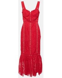 Self-Portrait - Floral Cotton-Blend Lace Midi Dress - Lyst