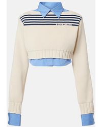 Balenciaga - Layered Striped Cropped Cotton Sweater - Lyst