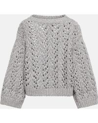 Brunello Cucinelli Openwork Wool-blend Sweater - Grey