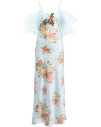Rodarte Floral Silk Satin Midi Dress - Blue