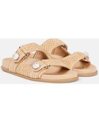 Jimmy Choo - Fayence Leather-Trimmed Raffia Sandals - Lyst