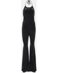 Alexandre Vauthier - Halterneck Flared Velvet Jumpsuit - Lyst