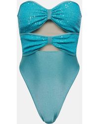 Adriana Degreas - Sequined Cutout Strapless Swimsuit - Lyst