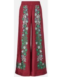 La DoubleJ - Floral Silk Twill Palazzo Pants - Lyst