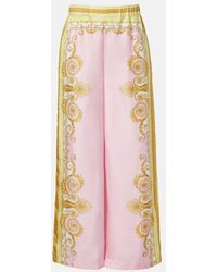 Versace - Barocco Foulard Silk Twill Wide-Leg Pants - Lyst
