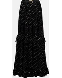 Self-Portrait - Lace-Trimmed Polka-Dot Chiffon Maxi Skirt - Lyst