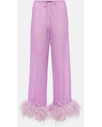Oséree - Lumiere Plumage Feather-trimmed Pants - Lyst