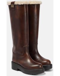 Miu Miu - Shearling-lined Leather Knee-high Boots - Lyst