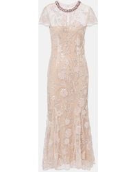 Self-Portrait - Vestido Midi De Malla Floral Con Lentejuelas - Lyst