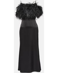 David Koma - Feather-Trimmed Satin Midi Dress - Lyst