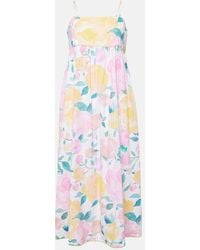 Juliet Dunn - Floral Cotton And Linen Midi Dress - Lyst