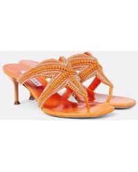 Aquazzura - Reef Star Beaded Leather Thong Sandals - Lyst