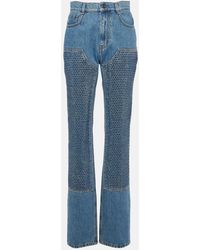 Area - Crystal Embellished High Waist Straight Leg Jeans - Lyst