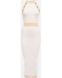 Balmain - Knitted Midi Dress With Buttons And Lurex Trims - Lyst