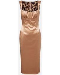 Dolce & Gabbana - Pleated Satin Midi Dress - Lyst