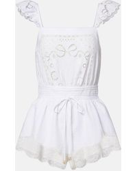 Self-Portrait - Embroidered Linen And Cotton Organza Romper - Lyst