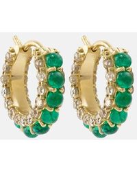 Ileana Makri - 18kt Gold Hoop Earrings With Emeralds And Diamonds - Lyst