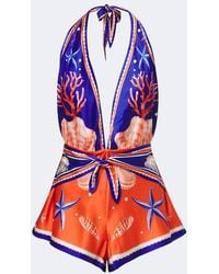 retroféte - Ledda Printed Silk-Blend Romper - Lyst