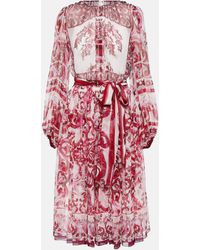 Dolce & Gabbana - Majolica Silk Chiffon Midi Dress - Lyst