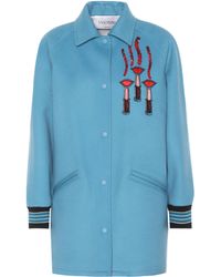 Valentino – Manteau en laine et cachemire mélangés - Bleu