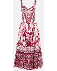 Dolce & Gabbana - Calf-length bustier dress in Majolica-print poplin - Lyst