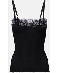 Saint Laurent - Lace-Trimmed Silk Jersey Tank Top - Lyst