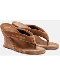 Balenciaga - Gaeta Velvet Wedge Thong Sandals - Lyst