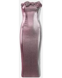 Area - Vestido Midi De Lame Con Aplique Floral - Lyst