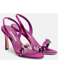 Manolo Blahnik - Sumbasan Embellished Satin Sandals - Lyst