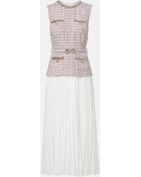 Self-Portrait - Boucle And Chiffon Midi Dress - Lyst