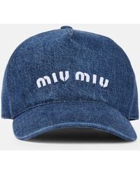Miu Miu - Cappello da baseball in denim con logo - Lyst