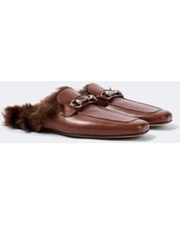 Gucci - Horsebit Shearling-Lined Leather Mules - Lyst