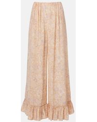 Chloé - Floral Ruffled Silk Wide-Leg Pants - Lyst