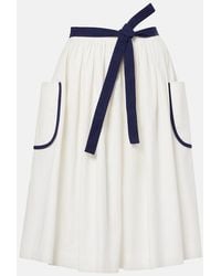 Prada - Belted Cotton And Linen Midi Skirt - Lyst